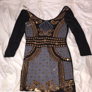 Black gold and grey long sleeve dress